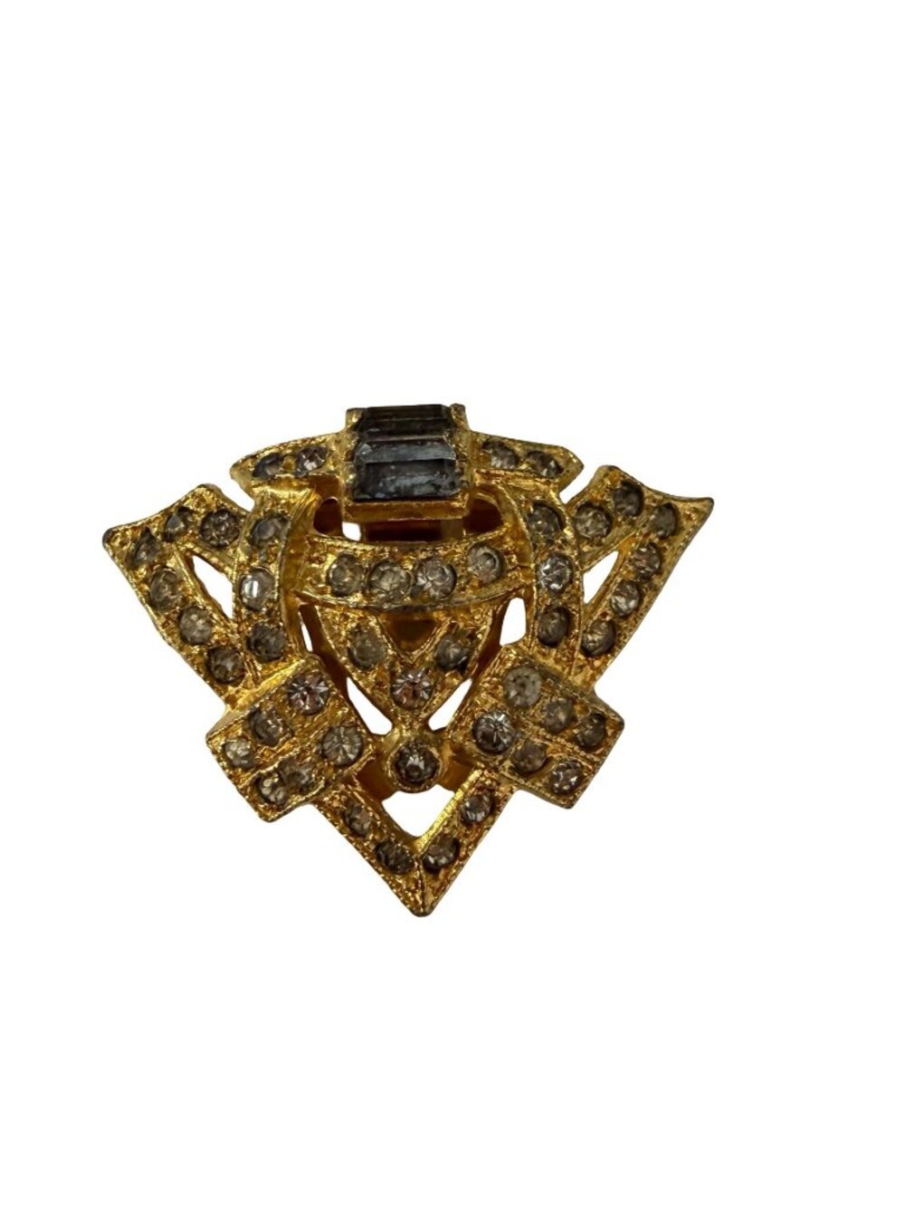 Vintage Art Deco Style Rhinestone Dress Clip Gold Tone Geometric Fur Clip